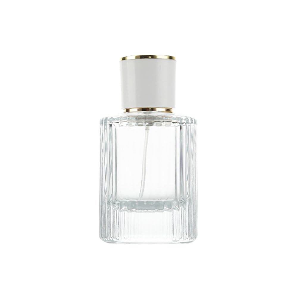 QUUPY 30ML/1OZ Empty Glass Perfume Bottle Portable Refillable Perfume Spray Bottle with Round White Lid Fragrance Oil Container 