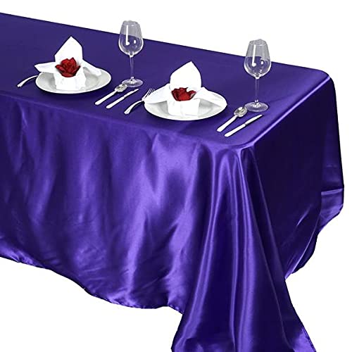 Balsacircle 90X132 Inch Purple Satin Rectangle Tablecloth Table Cover Linens For Wedding Table Cloth Party Reception Events Kitc