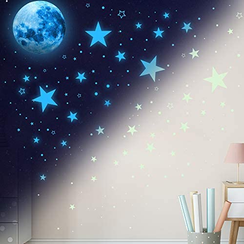 DESERT CAMEL Glow in The Dark Stars Decals for Kids Room, 1078Pcs Blue Ceiling Stickers, Space & Moon Theme