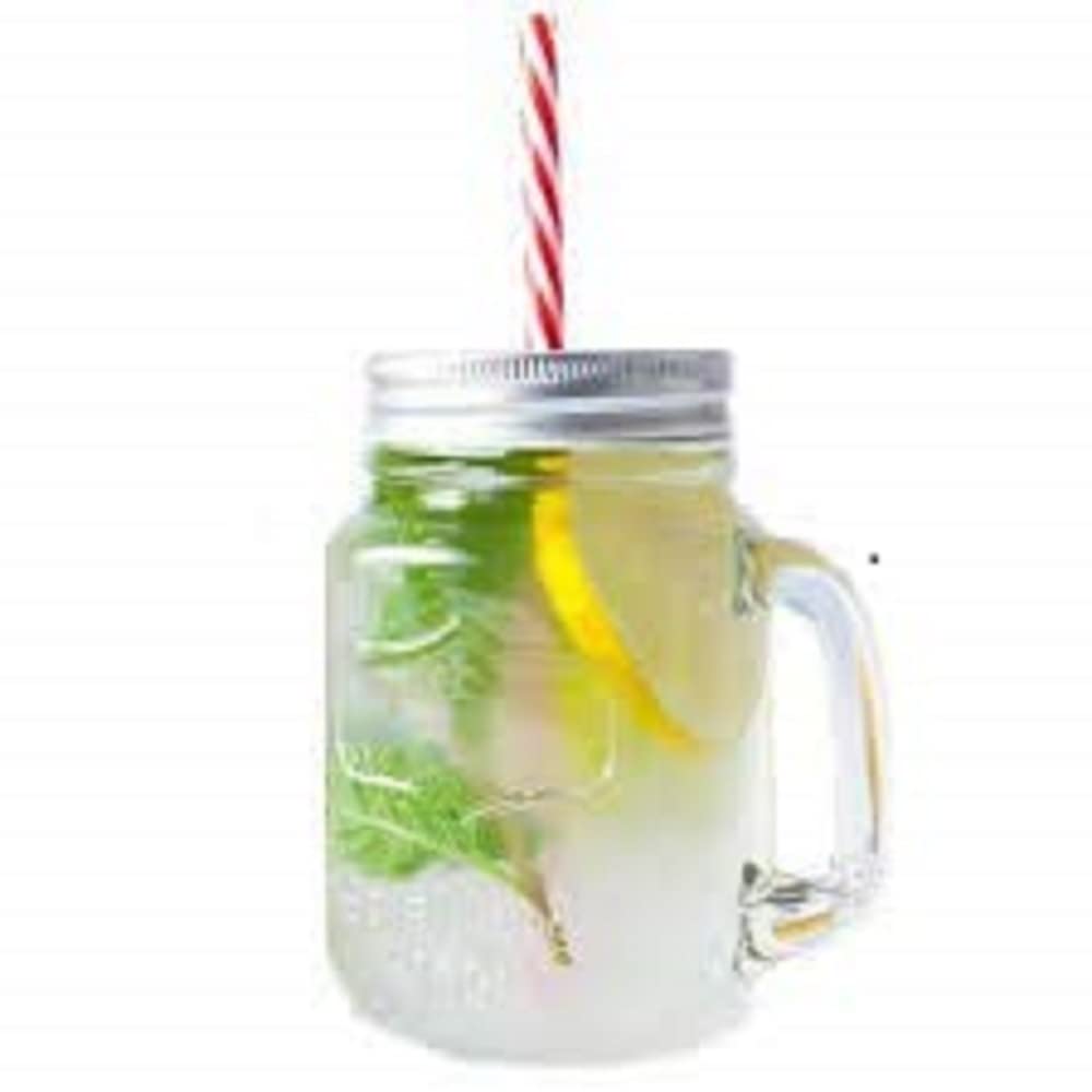 Orename Mason Glass Jar Self Emboss Design Shaded Mug With Straw And Air Tight Cap Chex Design Mocktail Coffee Cold Drink Juices