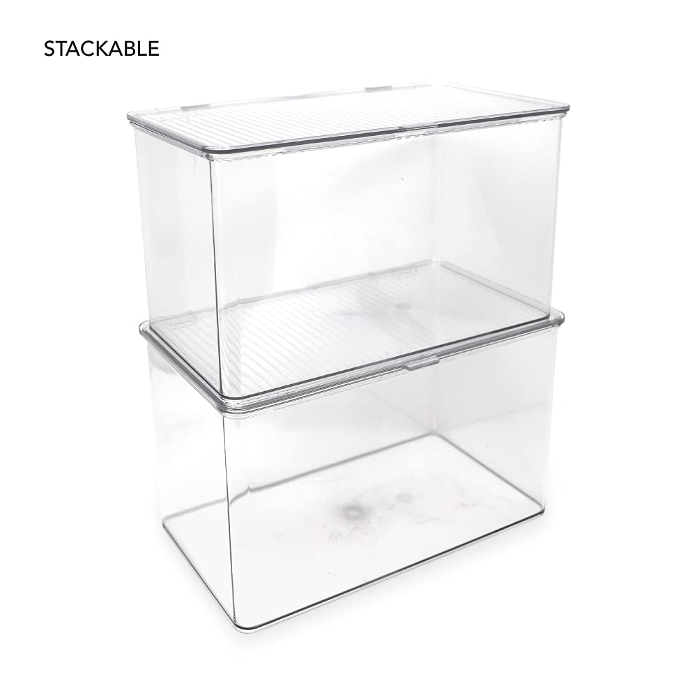 Isaac Jacobs Large Stackable Organizer Bin (10.75    X 6.5    X 6.1   ) W Hinged Lid Clear Storage Box Home Office School Fridge