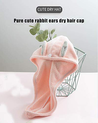 Hair Towel Wrap,(Pink+Purple) Rabbit Ears Turban 2 Pack,Microfibre Hair Towel, Super Absorbent,Hair Drying Towel with Button, Dr