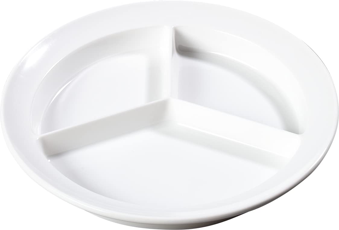 Carlisle Foodservice Products Kingline Divided Plate Deep Compartment Plate With 3 Compartments For Home And Restaurant, Melamin
