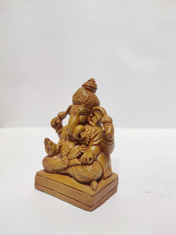 Pratima Wooden Finish Dagduseth Polyresin Ganesh Idol|Vinayaka Statue|Ganpati Murti|Ganesha Idol For Home Decor|Ganesh Idol For
