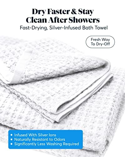 SUTERA - Silverthread Waffle Towel California - Grown Pima Cotton  Quick Drying  Ultra Soft  Lightweight and Absorbent - Waffle Weave Design - Luxury Towel (Bath  White) 31'' x 57''