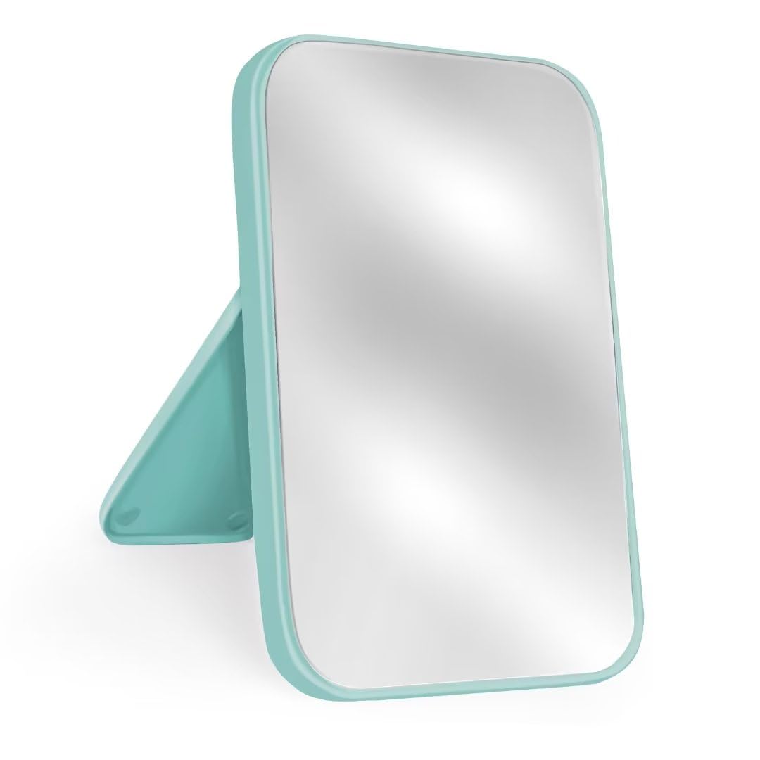 Yatnks 8-Inch Table Desk Vanity Makeup Mirror, Simple Portable Travel Mirror With Stand, Standing And Wall Hanging Dual-Use, Blu