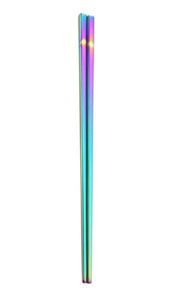 Paper & Quartz Holographic Iridescent Rainbow Kitchen Utensil Chopsticks In Stainless Steel