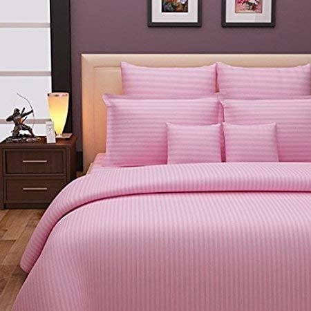 Home Stylish 400Tc Microfiber Satin Stripe Cotton Ac Comforter Only Double Pink