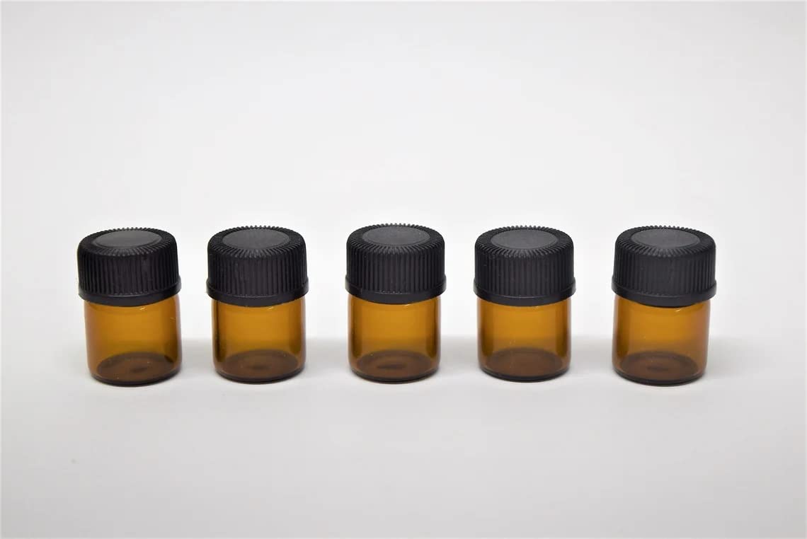 AFMNQZ 50Pack Set 1ML Amber Glass Bottle with Orifice Reducer and Cap Small Essential Oil Vials (1ML)