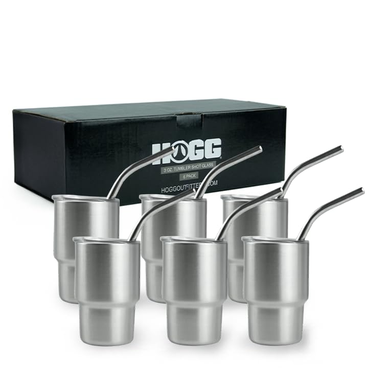 Hogg 3 oz Mini Tumbler Shot Glass with Straw (6 Pack)  Silver, 3oz Mini Tumbler with Straw, Sublimation Shot Glasses, Sublimati