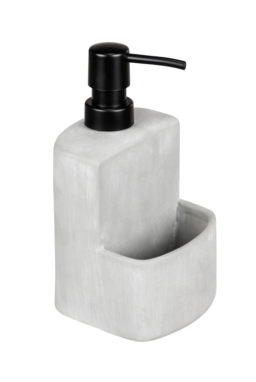 Wenko Festival Washing-Up Liquid Dispenser, Refillable Soap Dispenser Made Of Robust Concrete In Grey, Compartment For The Washi