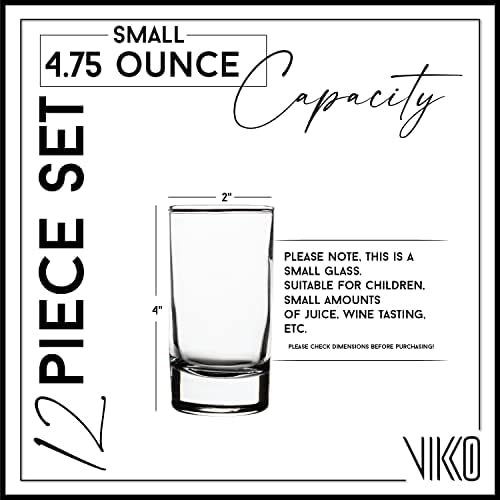 Vikko Mini Juice Glasses  4.75 Ounce SMALL Glass Cups  Thick and Durable Juice Glass  Heavy Base Juice Cups  Kids Drinking Glasses for Juice and Milk  Small Drinking Glasses Set of 6-2.1x3.9?