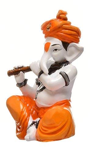 Nrson Handcrafted Lord Ganesh Playing Basuri Ganesha Ganpati Ji Idol Murti For Pooja,Gift, Office Desk& Home Decor,Table Decor S