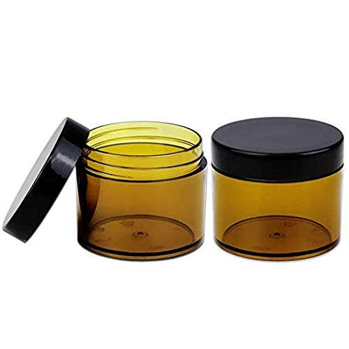 Beauticom 60 Grams/60 ML (2 Oz) Round AMBER Clear Leak Proof Plastic Container Jars with Black Lids for Storage Cosmetic Lotion Scrubs Creams Ointments (6 Pieces Jars + Lids  AMBER)
