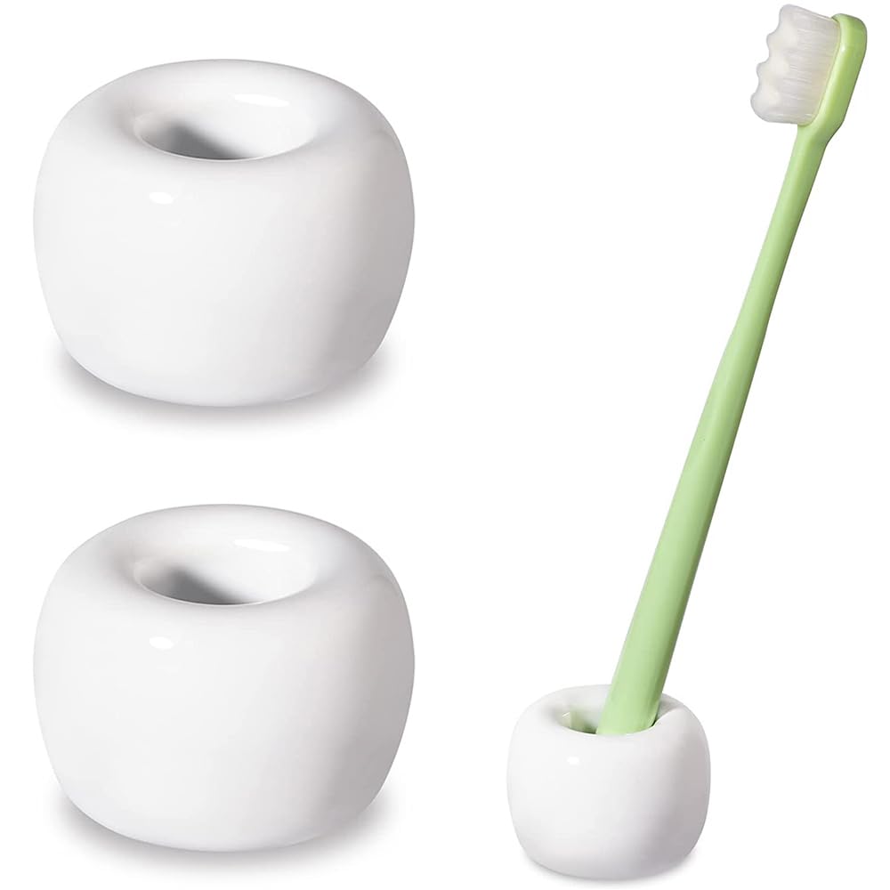 Halfoflife Mini Ceramics Toothbrush Holder Stand For Bathroom Vanity Countertop, Handmade Couple Toothbrush Head Holder, Shaver