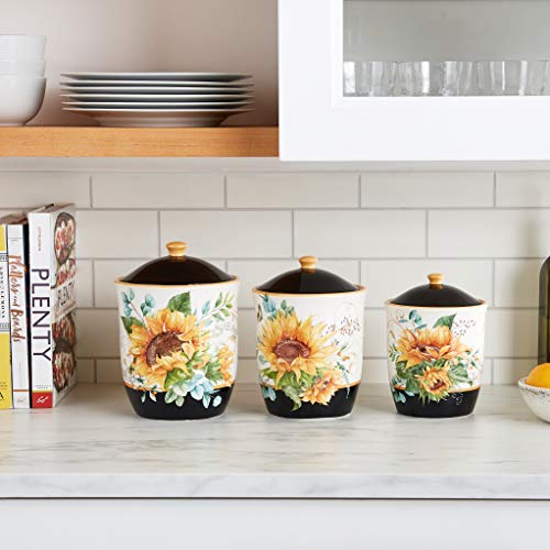 Certified International Sunflower Fields 3 Piece Canister Set, 52 Oz, 74 Oz, 96 Oz. Capacity, Multi Colored