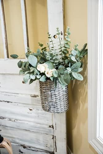 AuldHome Wall Hanging Baskets (Set of 2  Gray); Woven Wicker Rustic Farmhouse Gray Washed Door Baskets  Small and Medium Size