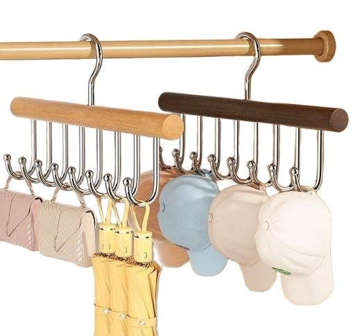 Barhary 1 Pcs Wooden Hanger Set With 8 Rotatable Hooks  Ideal For Bras, Underwear, Ties, Hats, Belts  SpaceSaving, MultiFunc