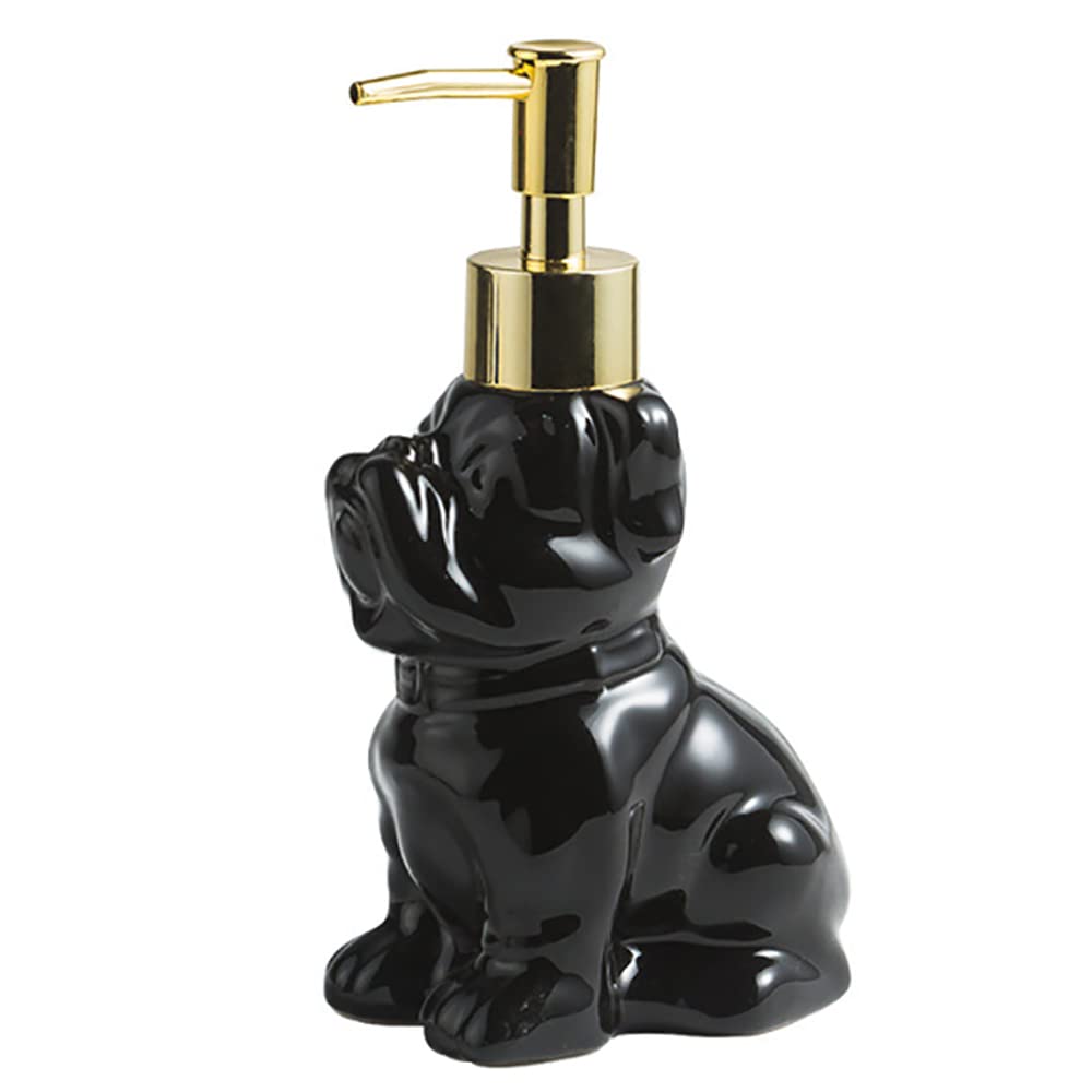 Cute Soap Dispenser Bathroom, Dog-Shaped Design, Ceramic Hand Soap Dispenser Bottle With Pump (Black)