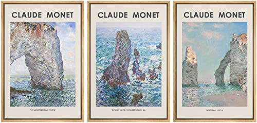 Wall26 Framed Canvas Wall Art Print Set Beach Ocean Cliffs In France By Claude Monet Nature Wilderness Illustrations Modern Rela