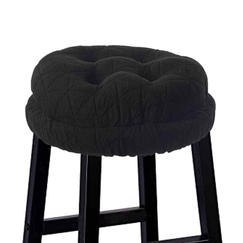 Buyue Round Bar Stool Seat Cushion, Dia.13 Luxury Fashion Jacquard With Anti-Skid Silicone Bar Stool Cushion Padded (Black, M,1