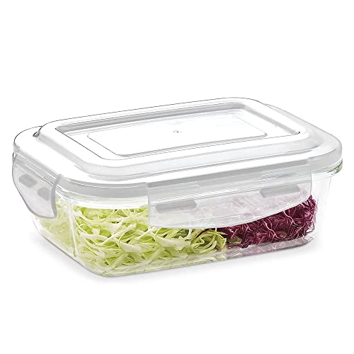 Borosil Klip N Store Glass Storage Container For Kitchen With AirTight Lid, Microwave & Oven Safe, Rectangle, 2 L, Clear