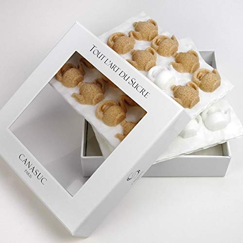 Canasuc Paris, A La Bonne Heure, Pur Sucre De Canne,''Window Gift Box'' Of 32 Assorted French Molded Teapot Sugar Pieces, White
