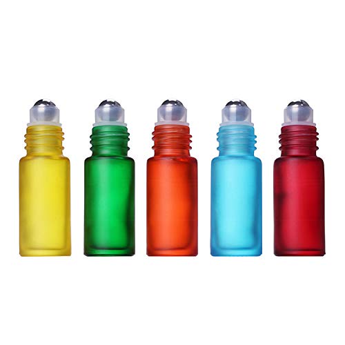 Constore 8Pcs 5Ml Colorful Frosted Roll On Bottles Glass Roller Ball For Essential Oils Refillable Massage Roller Bottles With S