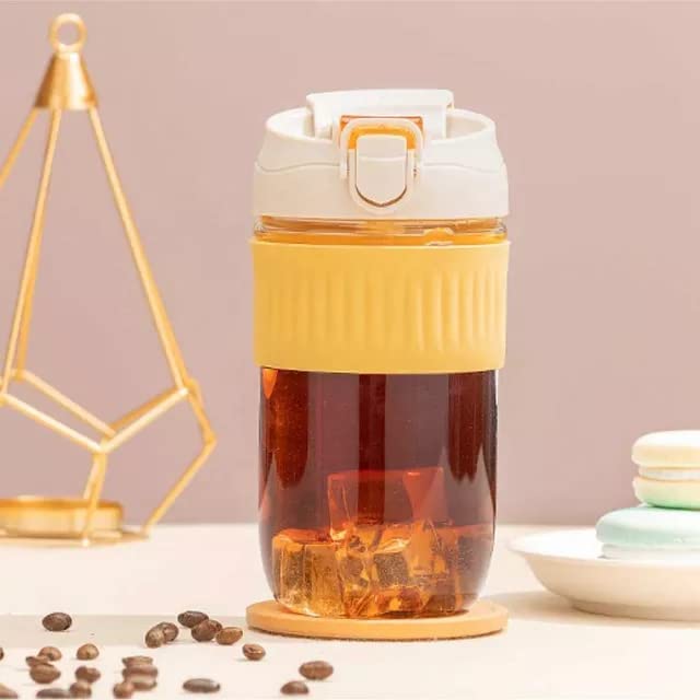 Tabletext 500ML Dual Drink Borosilicate Glass Reusable Travel Coffee and Tea Cup Mug Tumbler Leak Proof with Sipper Straw Lock L