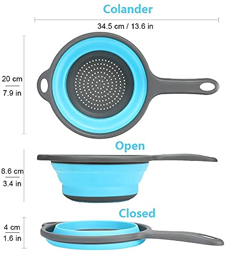 Kitchen Foldable Silicone Strainer Colanders, Collapsible Colanders With Handles, Space-Saver Folding Strainer Colander For Drai