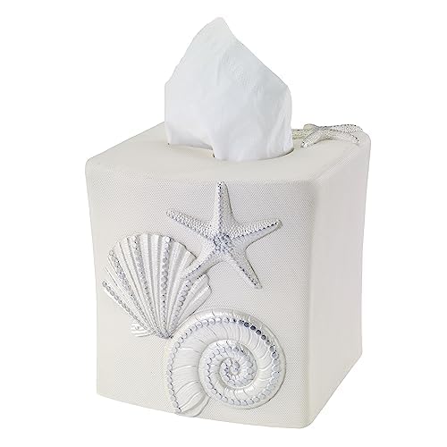 Avanti Linens - Tissue Box Cover, Sea Inspired Home Accessories, Guest Bathroom Essentials (Sequin Shells Collection)