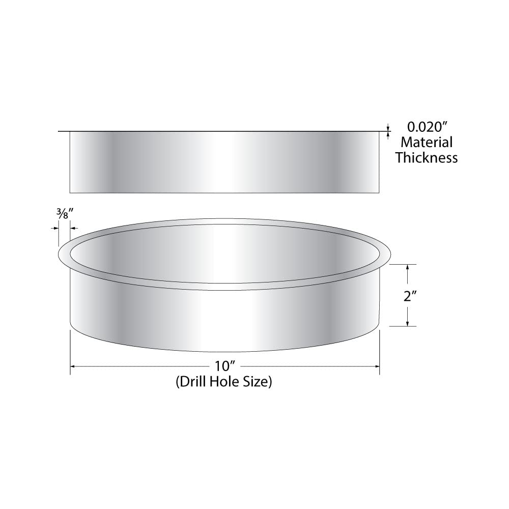 Outwater 10'' (Nominal) Diameter X 2'' Height 304 Polished Stainless Steel Trash Grommets For Countertop Inserted Trash Chutes