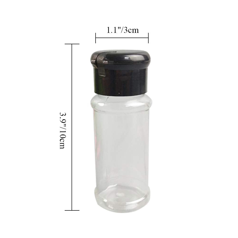 FEOOWV 25Pcs Empty Plastic Spice Bottles Set, 75ml/2.5oz, Black for Barbecue Seasoning, Salt, Pepper & More