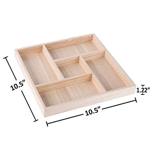 Wooden Tray With 5 Sections - 2 Pack Square Tray Chip And Dip Platter - Divided Serving Tray For Appetizers & Snacks - Veggie Pl