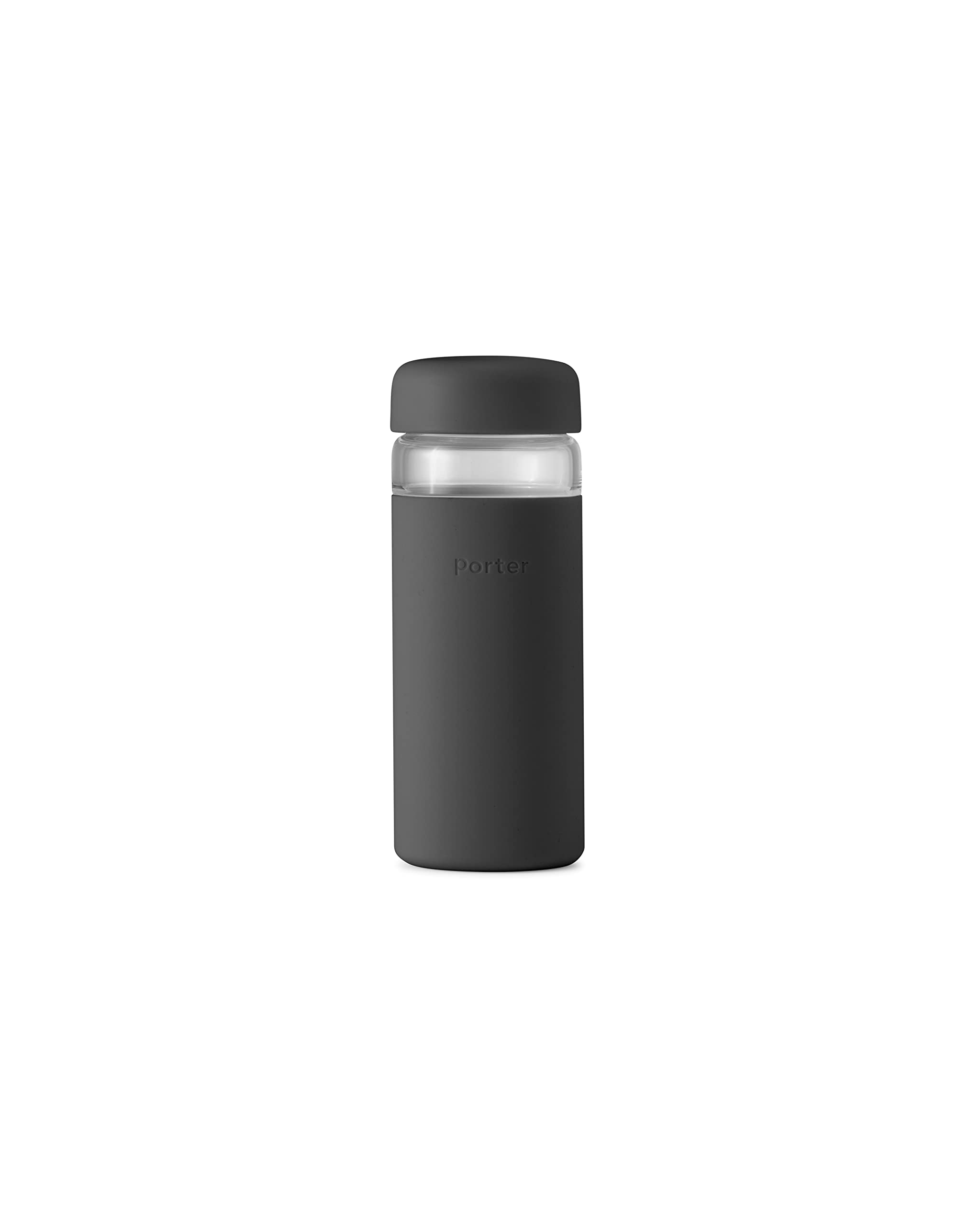 W&P Porter Glass Wide Mouth Bottle W/ Protective Silicone Sleeve  Charcoal 16 Ounces  On-The-Go  Reusable Bottle  Portable And L