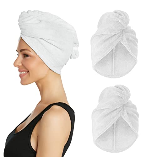 Turbie Twist Microfiber Hair Towel Wrap for Women and Men | 2 Pack | Bathroom Essential Accessories | Quick Dry Hair Turban for