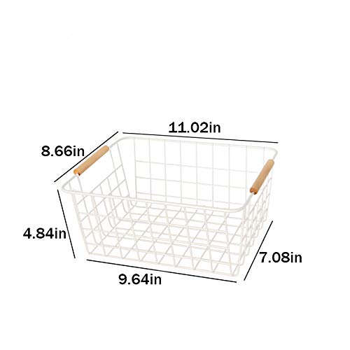 Lelecat White Wire Baskets With Handles Wire Storage Organizer Baskets For Kitchen, Household Refrigerator For Cabinets, Pantry,