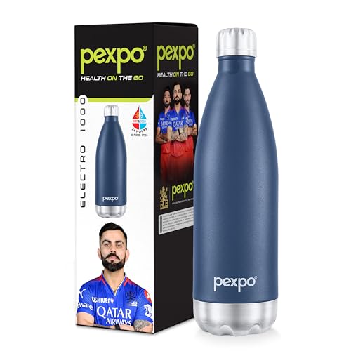 Pexpo Electro Pro 1000 Hot & Cold Isi Certified | Stainless Steel Water Bottle  980Ml, Denim Blue | Thermoflask | Office Bottle