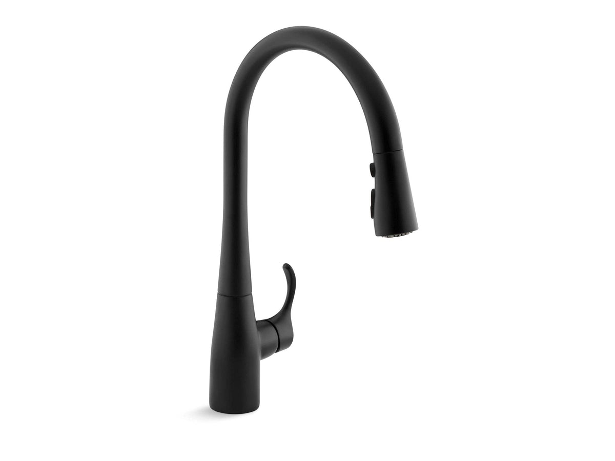 Kohler Simplice Pull Down Kitchen Faucet, 3-Spray Faucet, Kitchen Sink Faucet With Pull Down Sprayer, Matte Black, K-596-Bl