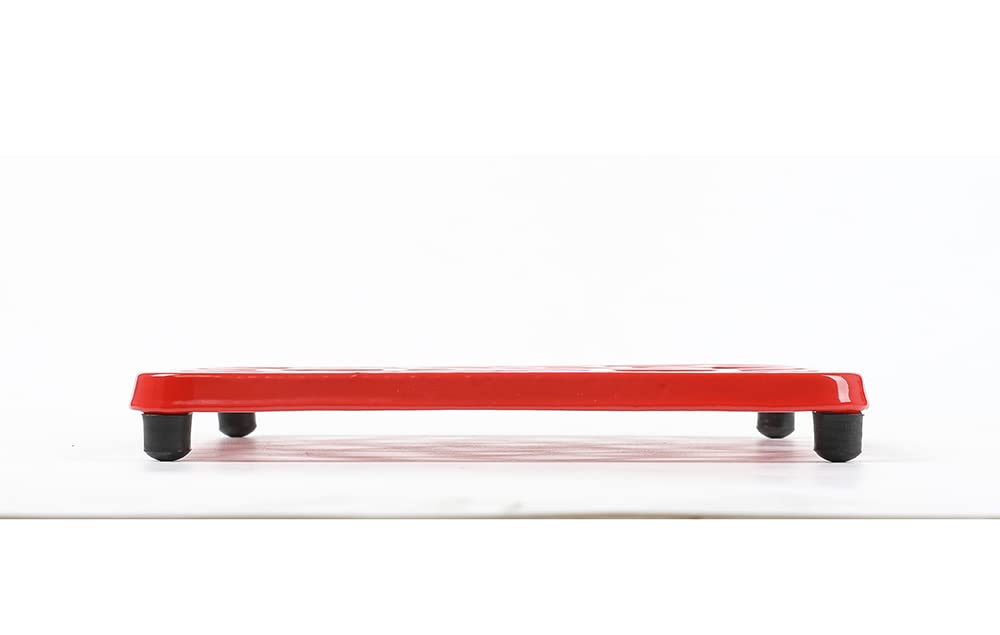 Hawok Enameled Cast Iron Square Trivet With Rubber Pegs, Metal Trivet For Hot Dishes, Red