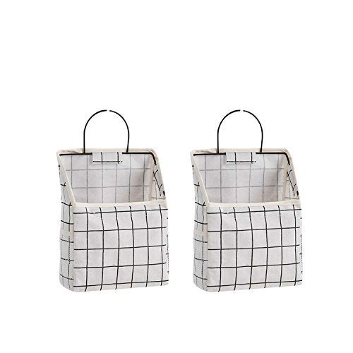 Qulse 2 Pcs Wall-Hanging Storage Bags,Desktop Organizer Basket Cotton Linen Hanging Storage Basket For Kitchen,Bderoom,Living Ro