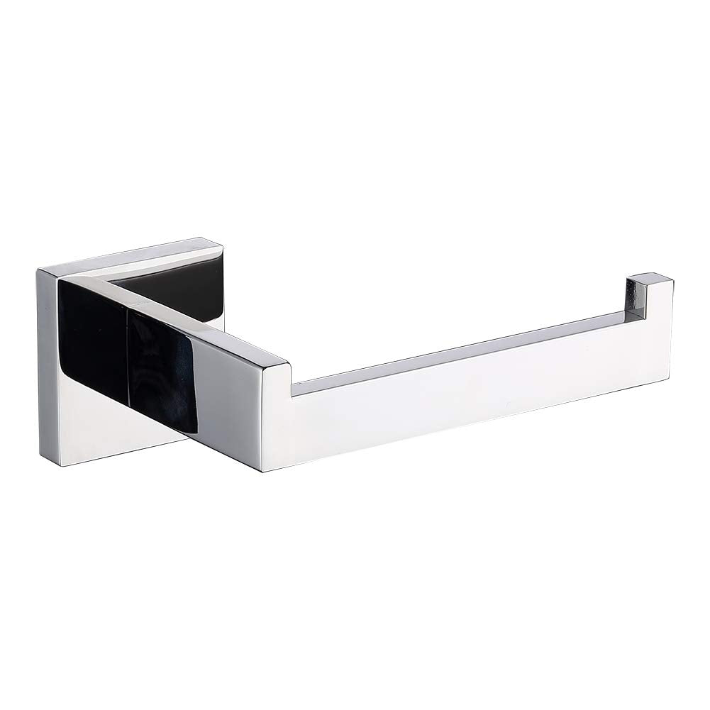 Tastos Polished Chrome Toilet Paper Holder Sus304 Stainless Steel, Modern Square Half Open Bathroom 5 Inch Tp Holder Wall Mount