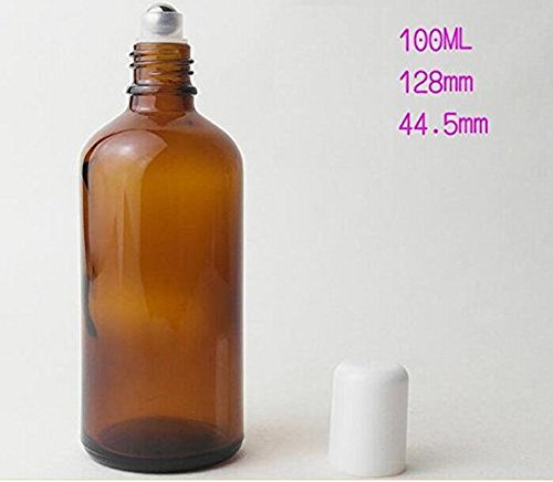 3Pcs 100Ml Empty Refillabl Amber Glass Roller Bottle With Stainless Steel Balls And White Screw Cover For Essential Oil Lip Balm