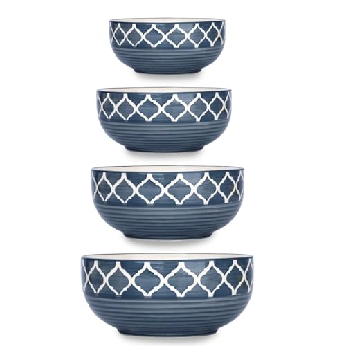 Separate Way Ceramic Mixing Bowl Set  4 Different Sizes (1000Ml, 750Ml, 500Ml, 300Ml), Gray  For Salad, Soup, Dessert, Mixing