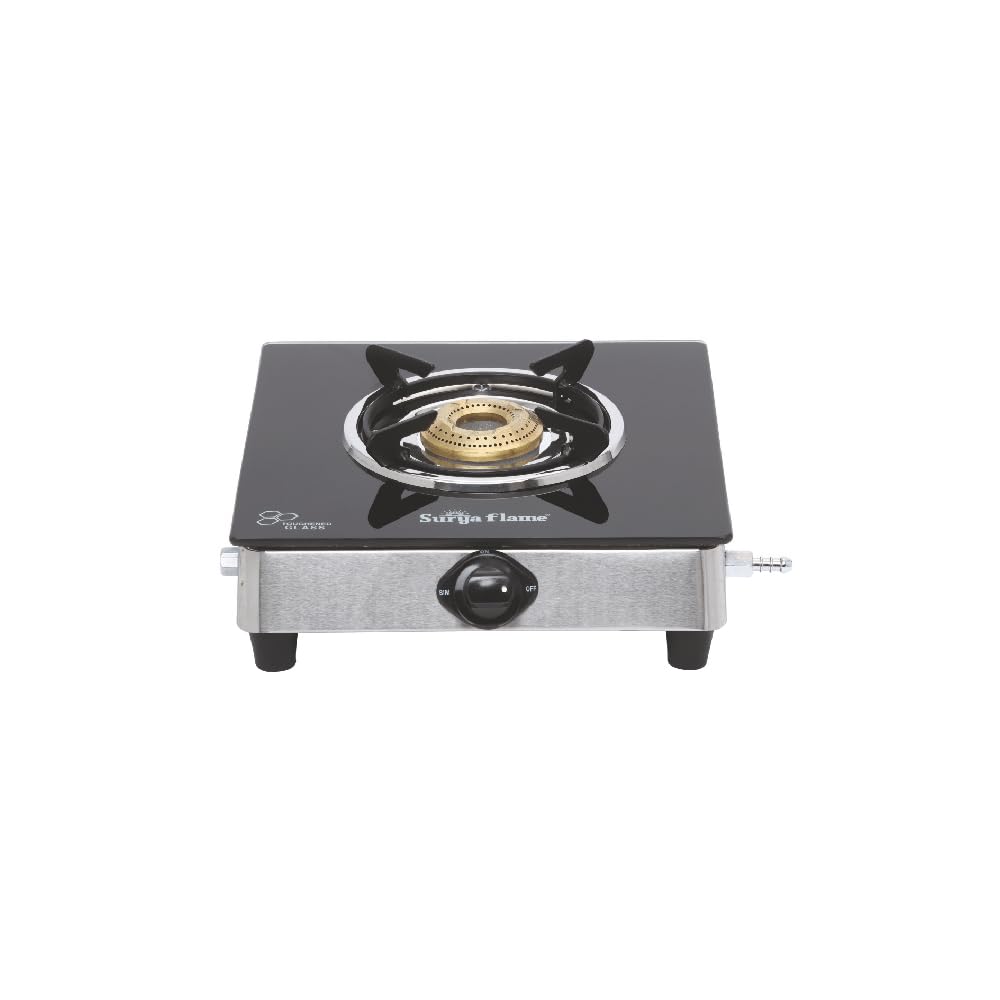 Surya Flame Gas Stove Single Burner Lpg Glasstop Chulha With Toughened Glass Atlas Brass Burner Manual Ignition Cooktop Isi Cert