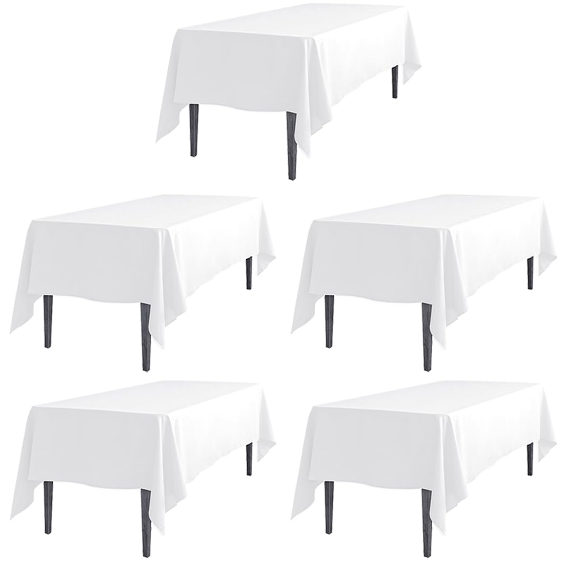Ltc Linens 5 Pack White Rectangular Tablecloths 70 X 120 Inch For 6 Or 8 Feet Rectangle Banquet Tables With Half-Drop - Stain An