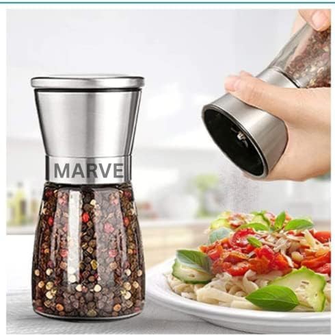 Stainless Steel Salt & Pepper Grinder with Lid  Ceramic Blades Glass Body Spice & Salt Shaker Adjustable Coarseness Pepper & Salt Mill