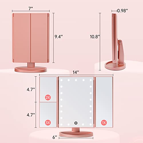 FASCINATE Lighted Makeup Mirror, Feature 21 Bright LED Lights, Dimmable Brightness, One Touch Power Switch, Multiple Magnifying