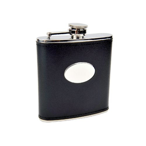 Genuine Faux Leather Hip Flask Holding 6 Oz - Pocket Size Stainless Steel Rustproof Screw-On Cap