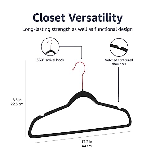 Amazon Basics Slim, Velvet, Non-Slip Suit Clothes Hangers, Black/Rose Gold - Pack Of 100
